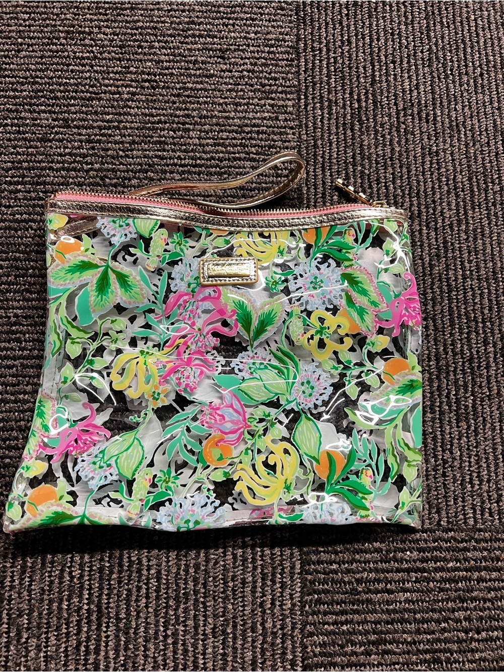Lilly Pulitzer Beach Day Pouch Clear Vinyl Floral Wristlet 11x9